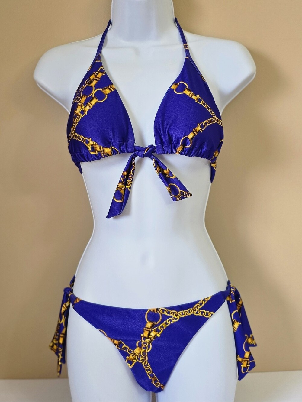Victoria's Secret Purple Gold Chain Print Bikini Top and Bottom
